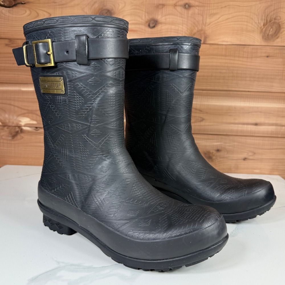 Pendleton Black‎ Geometric Pattern Rubber Rain Bo… - image 13